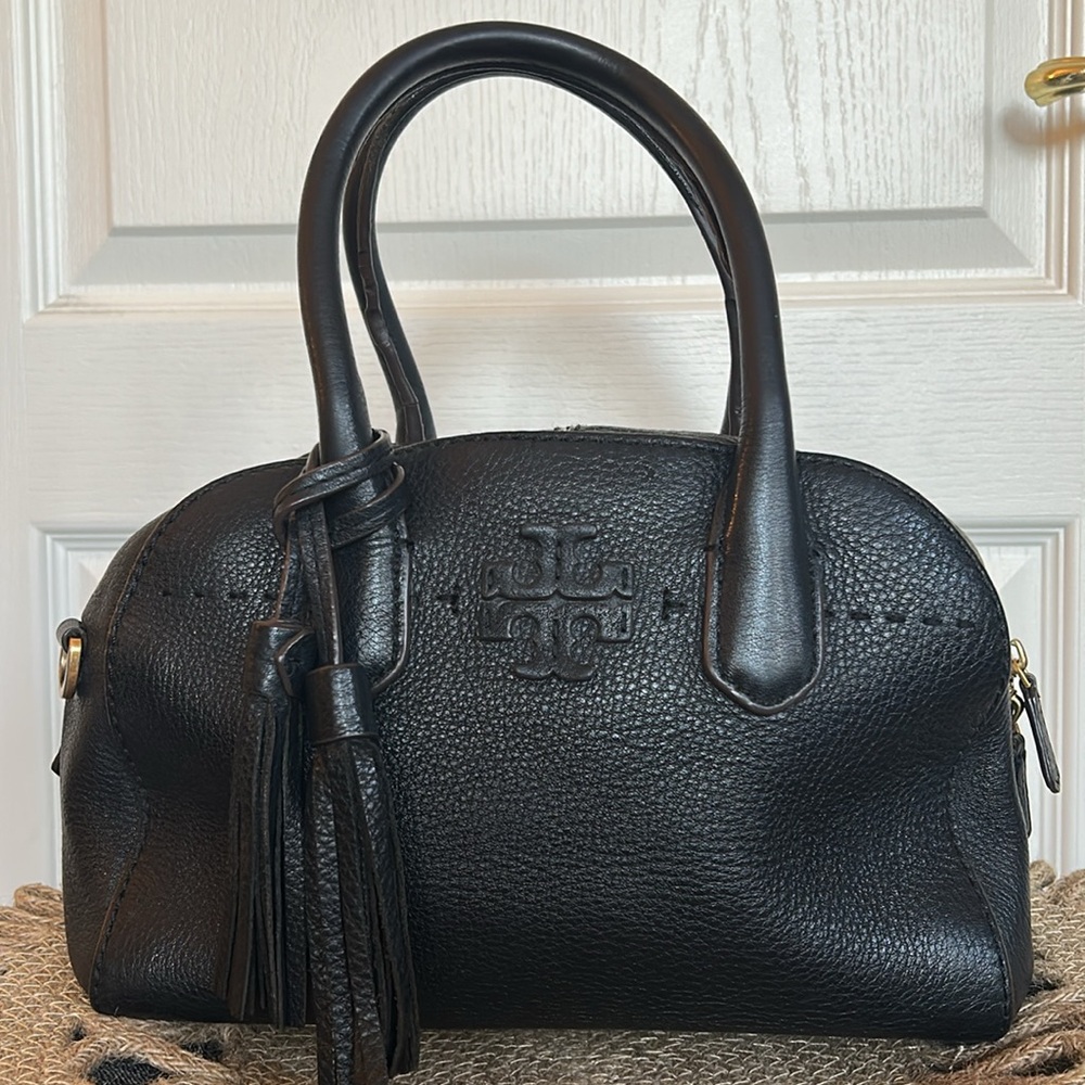 Tory Burch Black Pebbled Leather Crossbody Satchel